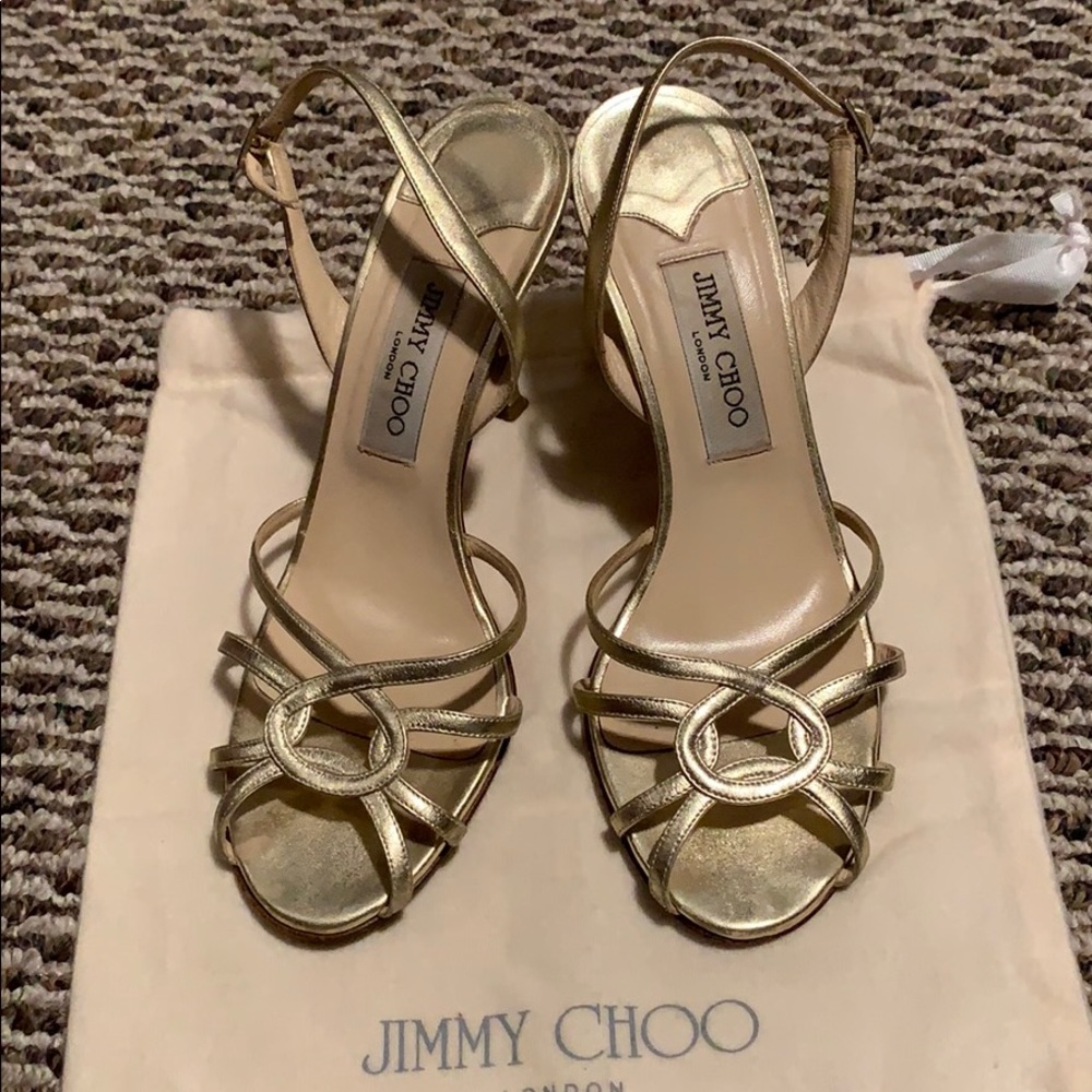 Jimmy Choo gold strappy heel